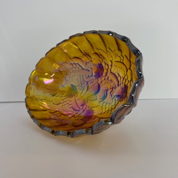 Vintage Indiana Carnival Glass Amber Footed Bowl – 7.75" H x 8.5" W Iridescent D - Picture 3 of 8